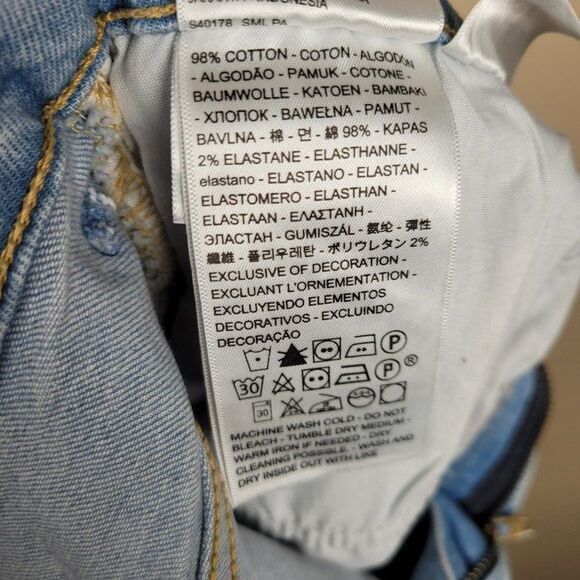 Levi's Mom Jean Jeweled Rhinestone High Waist Light Wash Blue Crop Jeans Sz 24 - Picture 14 of 15